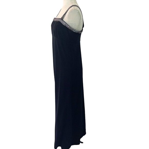 Vintage Womens Maxi Dress Cape Set Black Size Medium 70s Empire Waist Greek Trim - Picture 4 of 16